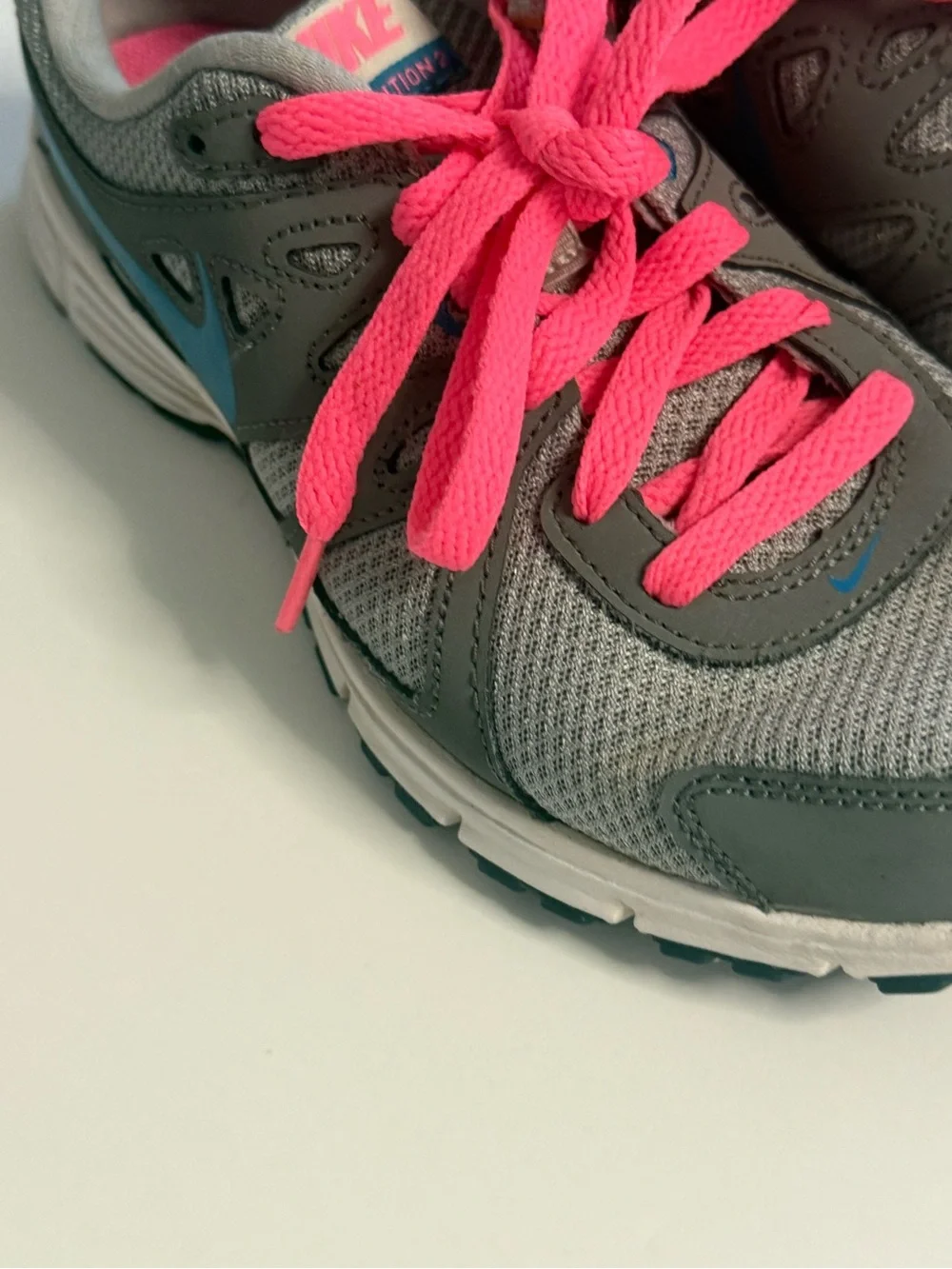 Nike Revolution Gray and Hot Pink Athletic Shoes with Teal Swoosh